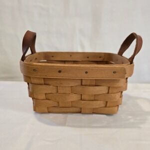 Longaberger Basket Handwoven‎ Dresden OH 1998 Small Woven Basket Leather Handles